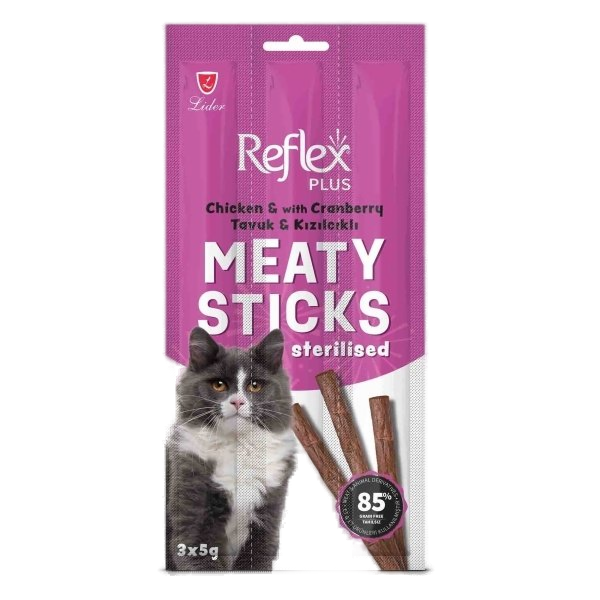 Plus Tavuk ve Kızılcıklı Kısırlaştırılmış Kedi Ödül Çubuğu 15gr (3’lü)