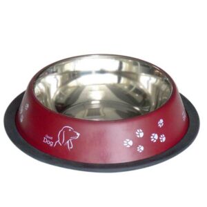 Tommy Pati Desenli Renkli Kedi ve Köpek Çelik Mama Kabı Bordo (900 ml)