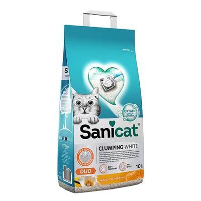 Sanicat Duo White Vanilya ve Mandalin Kokulu Topaklanan Kedi Kumu (10 L)
